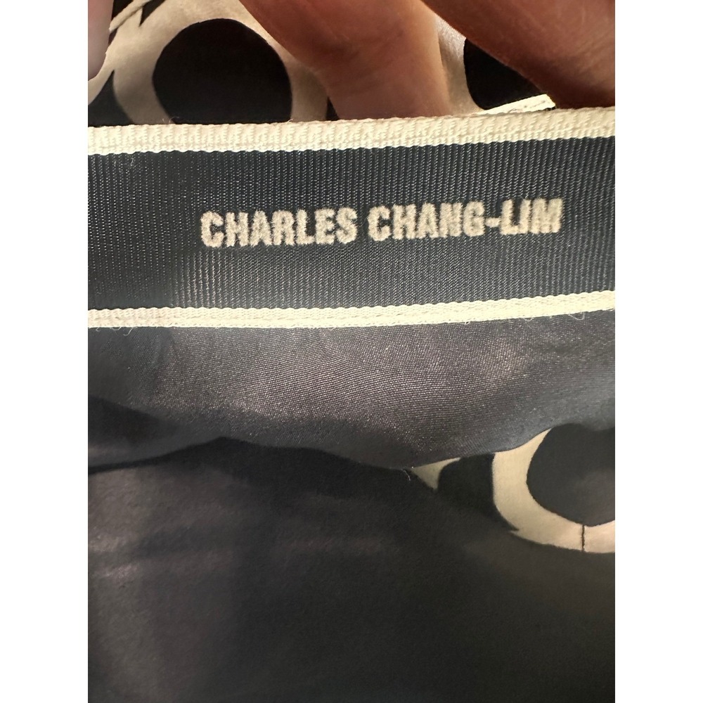 Charles Chang-Lim‎ Black White 100% Silk Geometric Circle Pleated Skirt Size 6 - Picture 5 of 8